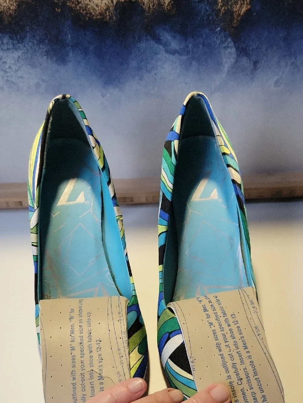 Type Z Blue, Green & Teal Patterned High Heel Pumps